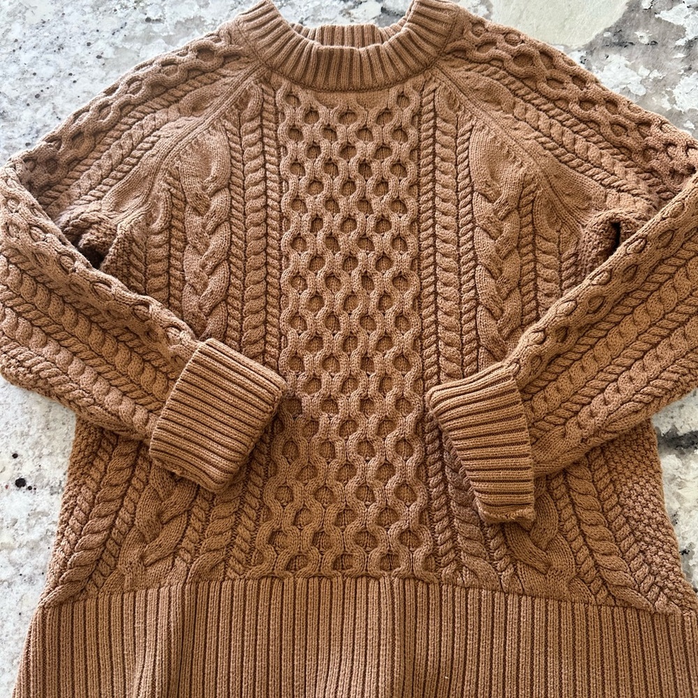 J. Crew Cable-Knit Crewneck Sweater - Camel